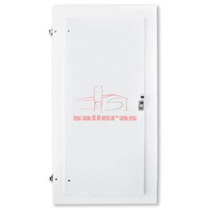 Puerta de poliester blanca con dos herrajes y manecilla reves
