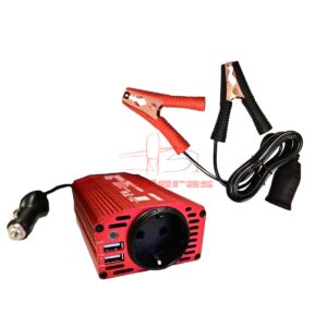Inversor de corriente rojo 300W con pinzas
