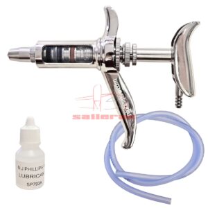 Jeringa medicar con tubo y recipiente