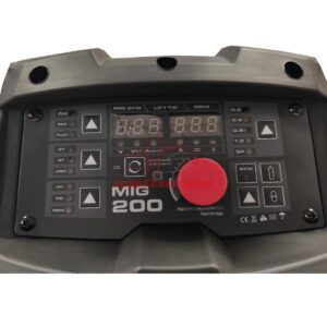 Panel con botones y funciones de la soldadora mig 200