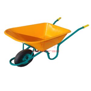 Carretilla de color naranja de acero Inox de marca nylon de perfil.