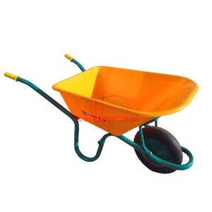 Carretilla Nylon 100 litros de capacidad de color naranja de acero Inox de marca nylon de perfil.