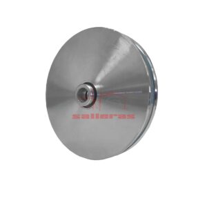 Polea de acero Inox con cojinete para diámetro de 100 visto de perfil.