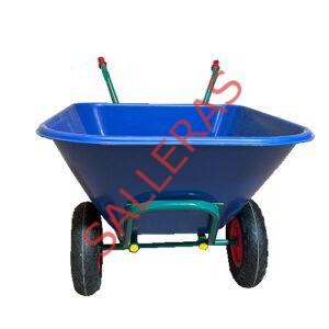Carretilla de dos ruedas con capacidad para 300 litros de color azul. Ideal para el transporte de mercancía.