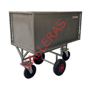 Carro inoxidable portalechones con suelo slat para granjas.